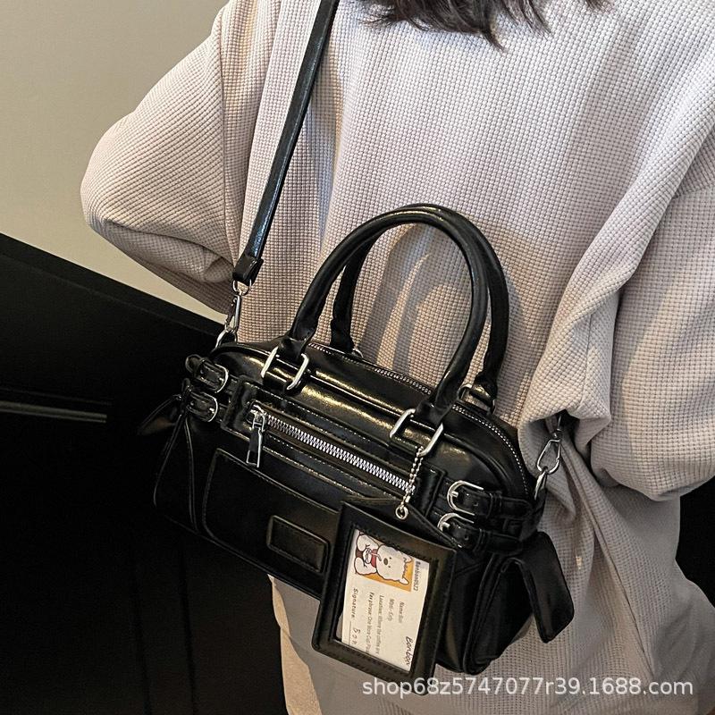 Premium Oil Wax Leather Small Bag Women's Fashion Commuter Briefcase Bowling Bag Spring Pink Shoulder Armpit Bag