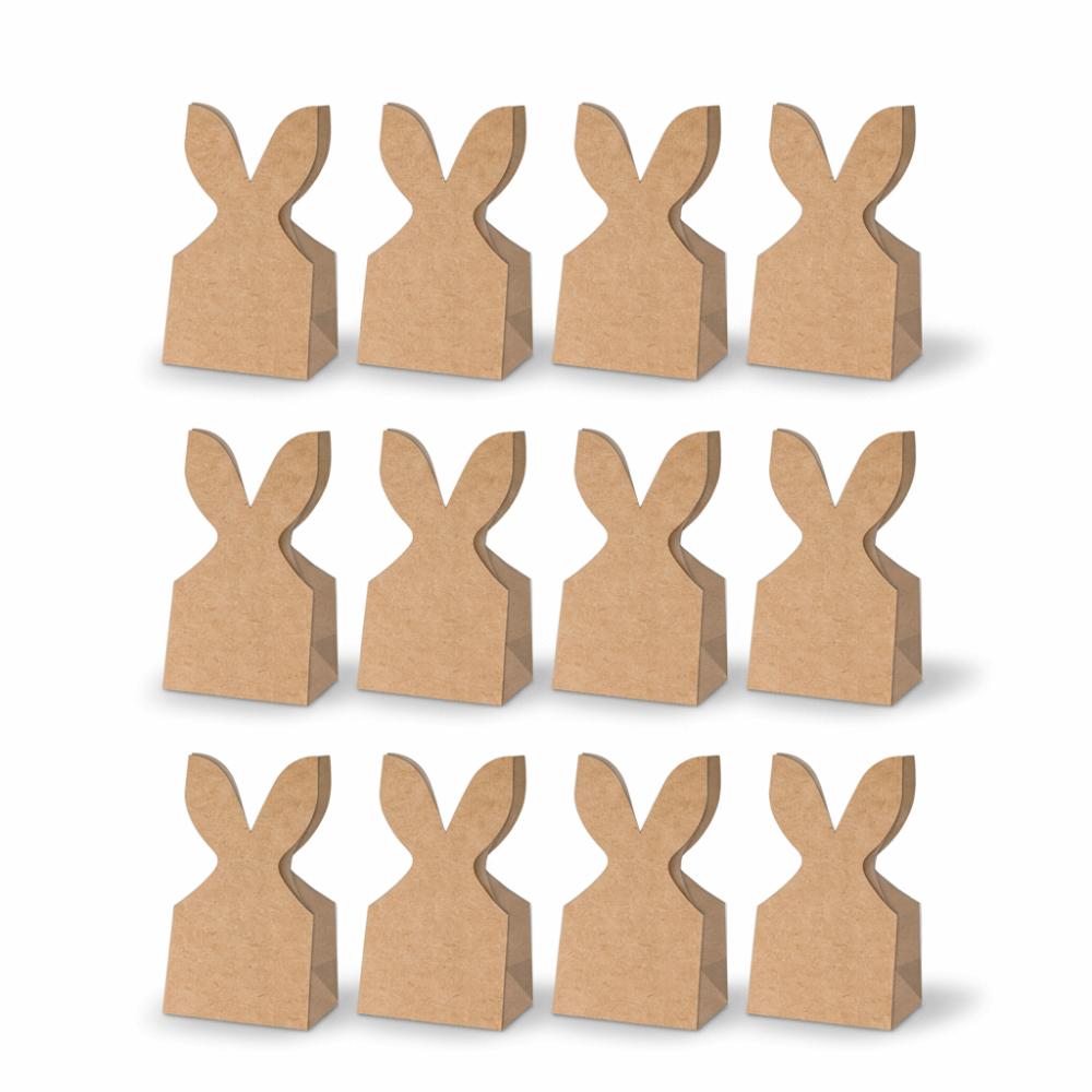 

12/24 pcs Cowhide Paper Easter Gift Bags Rabbit Ears Artificial Flowers Party Favor Bags Neutral Bow Ribbon Rustic Paper 17-10-7