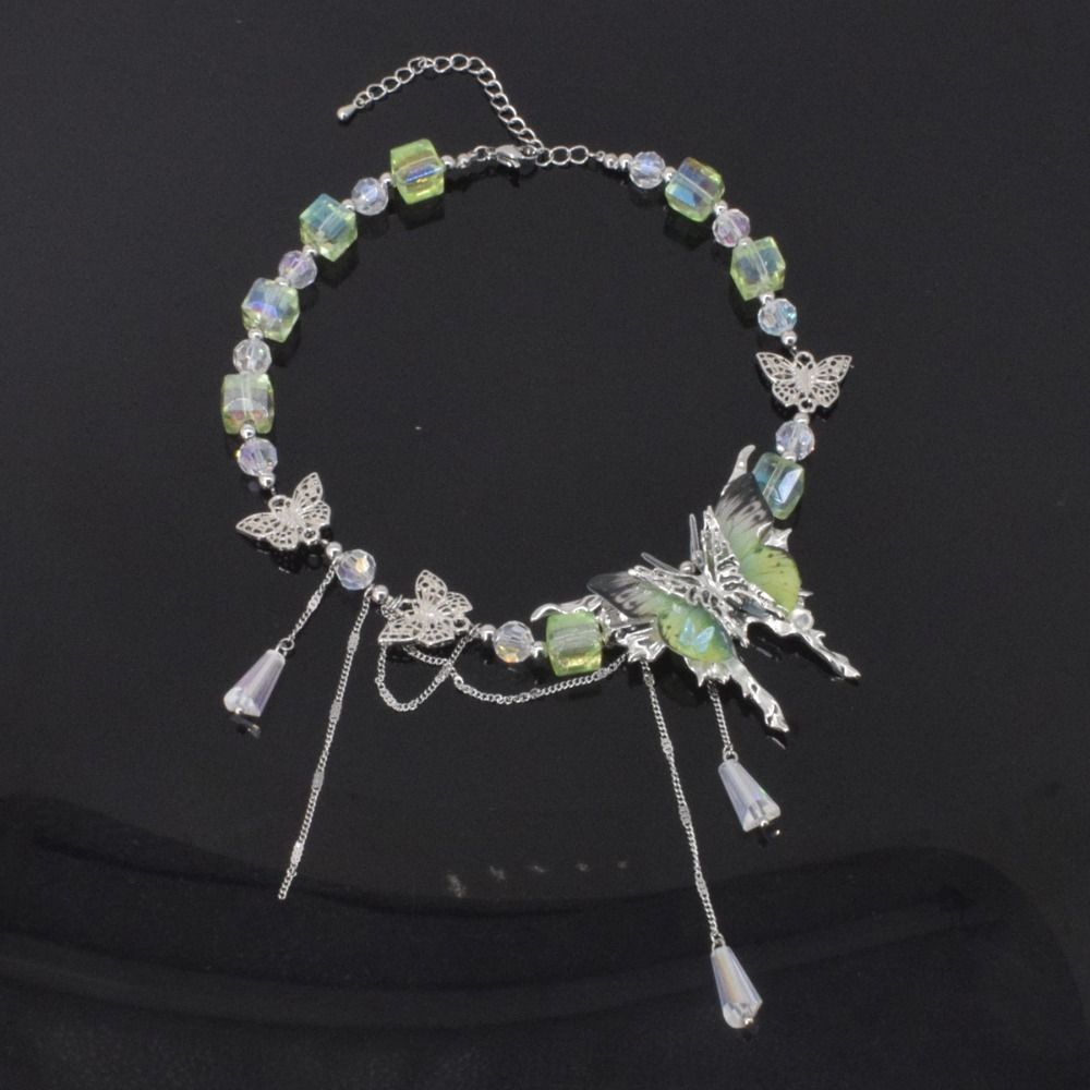 Exaggerated Rhinestone Butterfly Necklace Adjustable Women's Choker Tassel Crystal Necklace  Gifts