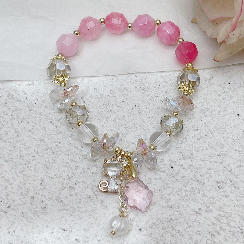 Women Diamond Crystal Candy Color Lucky Cat Pendant Bracelet