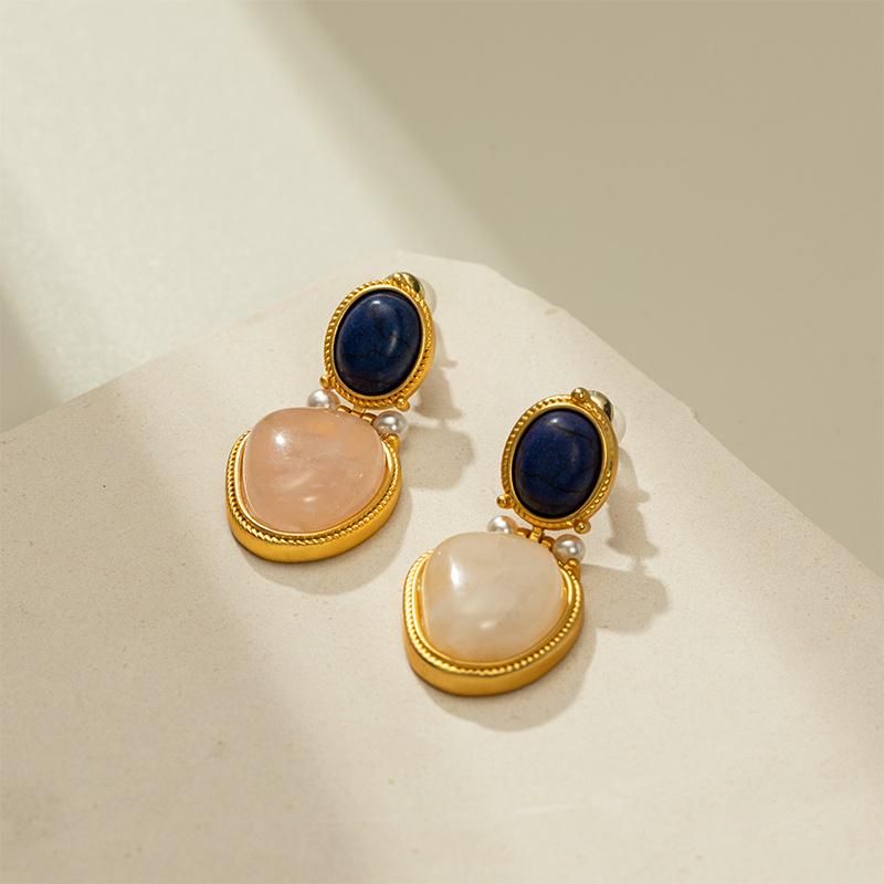 

Элегантные французские ретро геометрические серьги из натурального камня с иглой из серебра 925 пробы