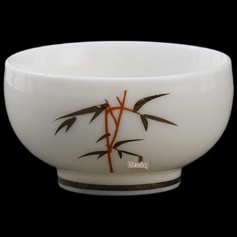 ZISIZ  Golden Bamboo  White Ceramic Gongfu Tea Cups (Set of 2)
