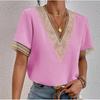 GMXIA Lace Lace Short-sleeved Chiffon Top for Women
