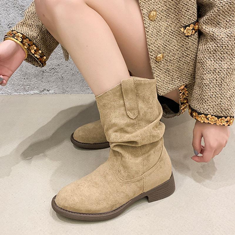 Maillard Medium Boots Children's New Spring and Autumn Western Cowboy Pile Boots Thick-soled Martin Boots Single Boots