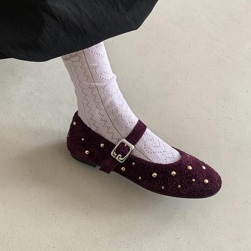 Fashion 2025 NEW Spring Women Flats Round Toe Flat Heel Shoes Cow Suede Leather Women Shoes Concise Buckle Mary Janes Ladies Shoes