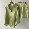 Summer Cotton and Linen Solid Color Shirt Two-piece Shorts Fashion Women's Suit