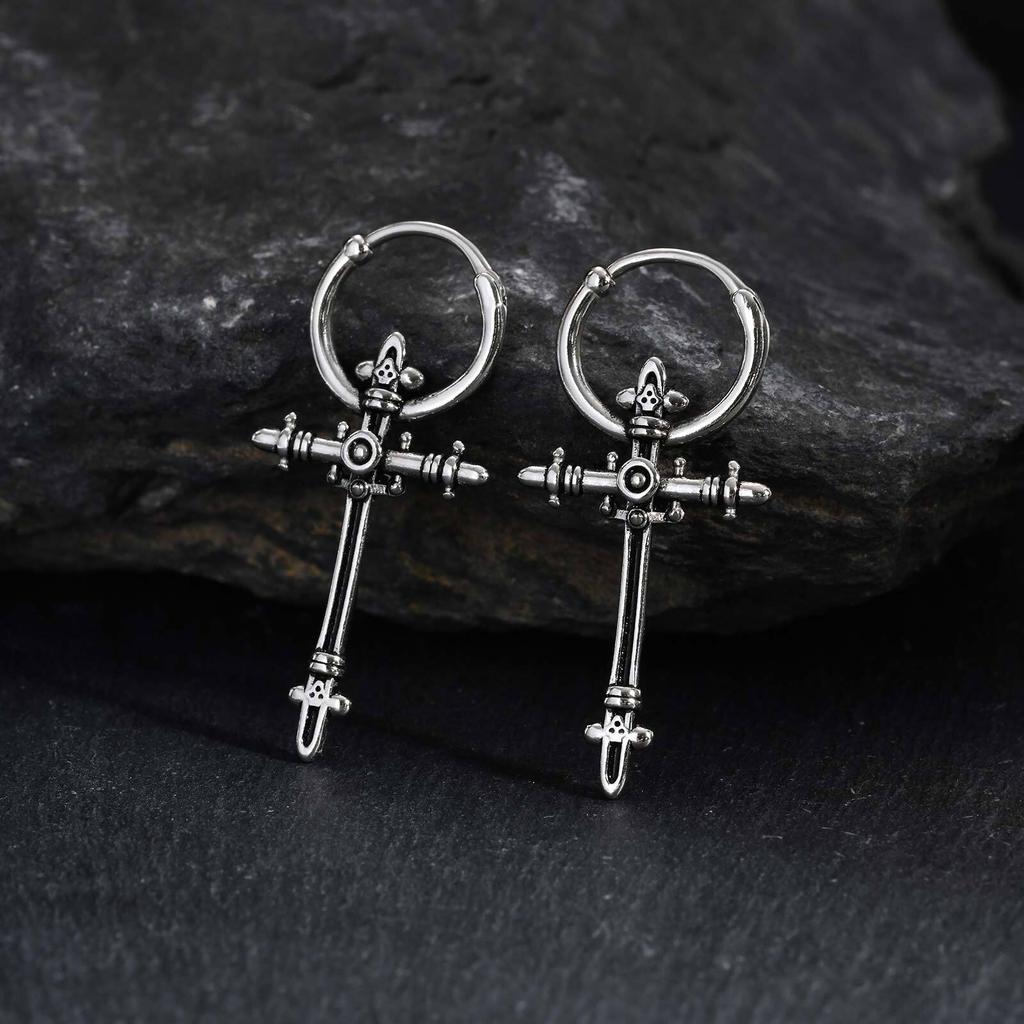 Vnox Stainless Steel Geometric Cross Earrings for Women Men, Gothic Punk Huggie Hoop Jewelry Gifts, Fashion Dangle Earrings