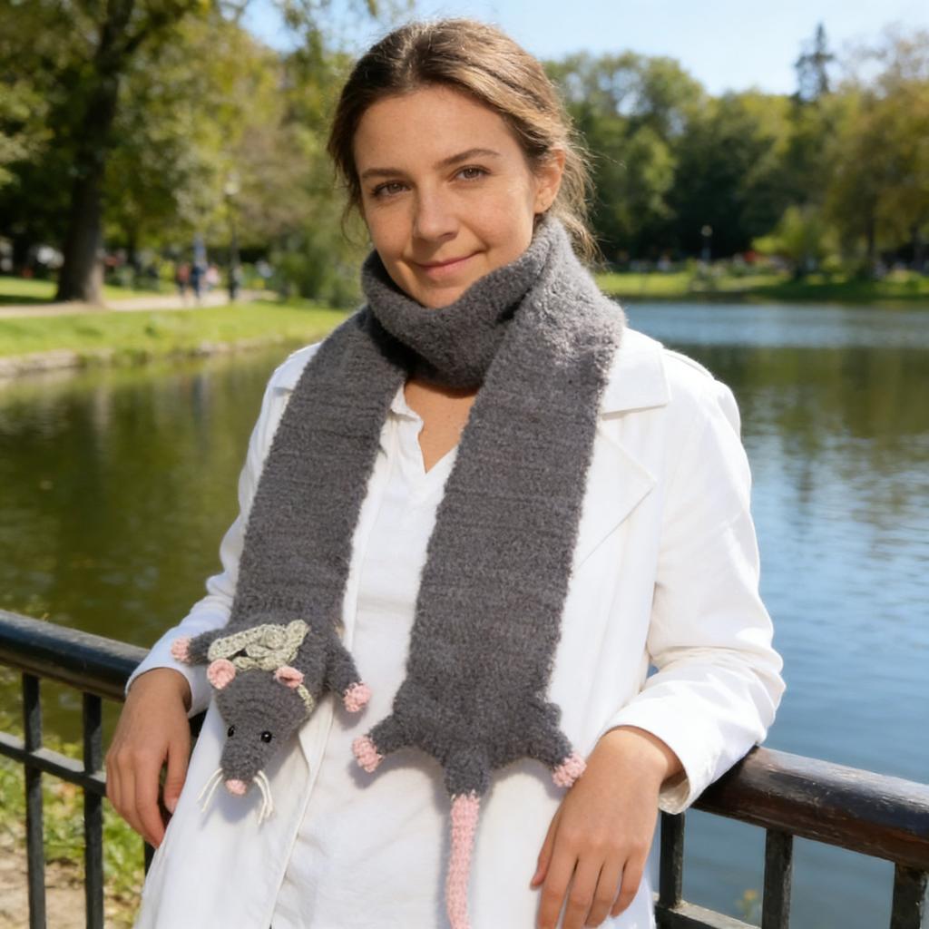 Handmade Crochet Rat Scarf – Funny Cozy Animal Scarf, Whimsical Warm Neck Wrap, Meaningful Gift For Wint