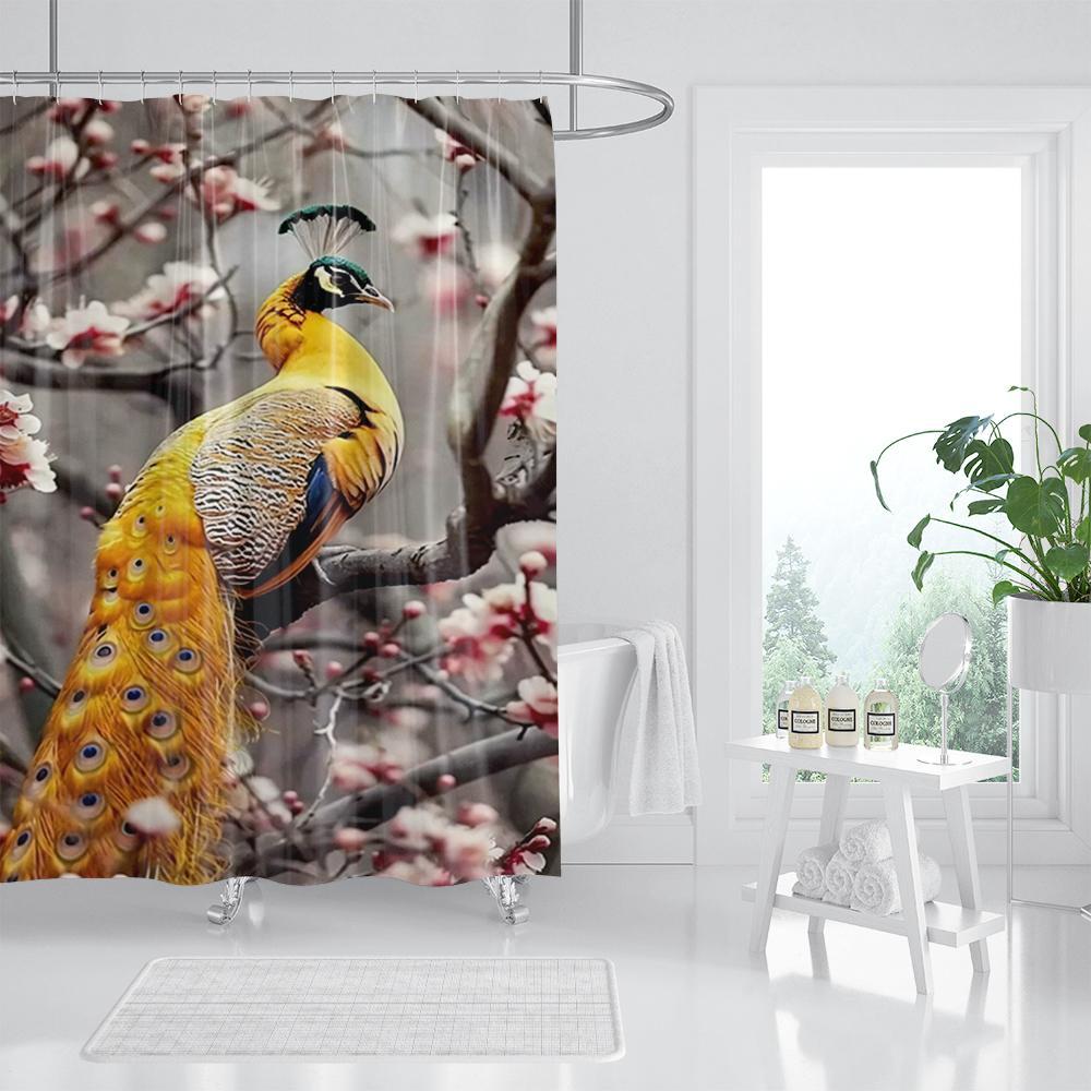 Spring Floral Hummingbird Shower Curtain for Bathroom Watercolor Flowers Birds Fabric Bath Curtains Modern Art Decor with Hook