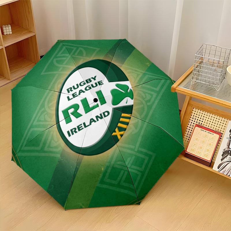 Ireland Rugby Print Auto 8?Ribs Folding Umbrella Wind Resistant Lightweight Automatic Umbrella For Daily Travel