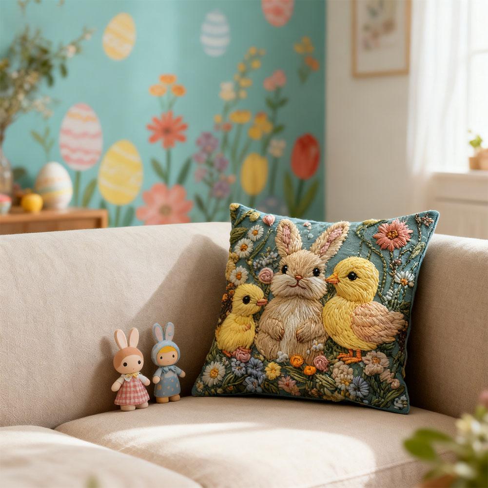 Easter Village Rabbit Pillow Case Double Sided Ultra Soft Fabric Skin Friendly Home Decor