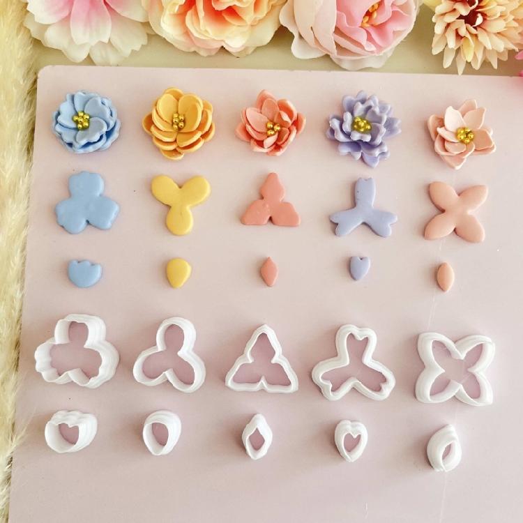 10Pcs Flower Petal Clay Cutter for Clay Earrings Jewelry Making, Geometric Flower Clay Earring Cutter Set