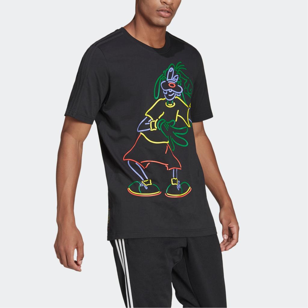 Adidas Originals X Disney Goofy Cartoon Print Casual Breathable Sports Short Sleeve T-shirt Men Tops Black HC0645