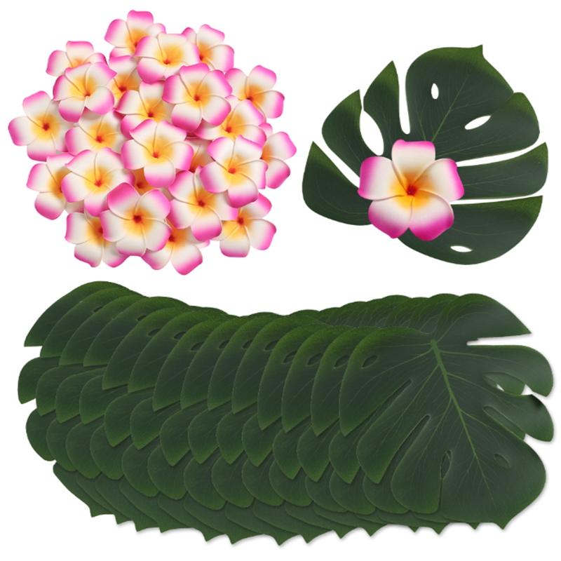 12Pcs Artificial Flowers Palm Leaves Simulation Plumeria Fale Flowers for Hawaiian Tropical Party Home Decor Wedding Decortion