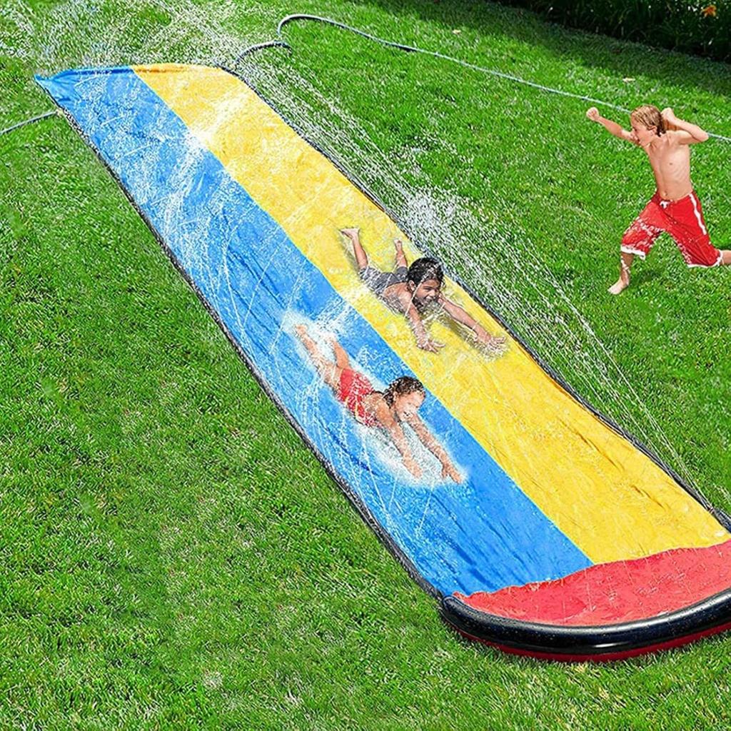 Double Water Slide with 6.1m Extension, Fountain Mat, Water Slide, Pool, Water Play Toy, Lawn Play, Water Play Lawn Surfboard, Lawn Water Slide,