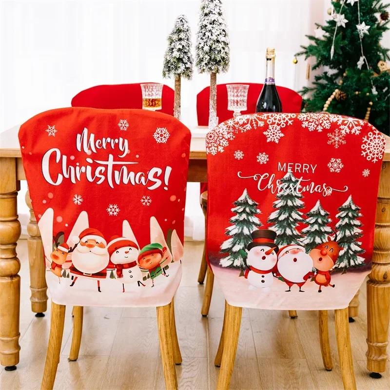 Christmas Chair Cover Elastic Spandex Durable Seat Slipcover Cute Cartoon Printed Chair Case For El Home Holiday Decoration