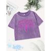 Street Cotton Crop Tops Womens Miami Letter Printing Washed T-Shirts Sexy O-Neck Regular Fit Streetwear Womans Clothes