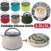 1.5L Silicone Kettle with Handle Outdoor Collapsible Kettle Stainless Steel Bottom Portable Camping Kettle for Travel Picnic
