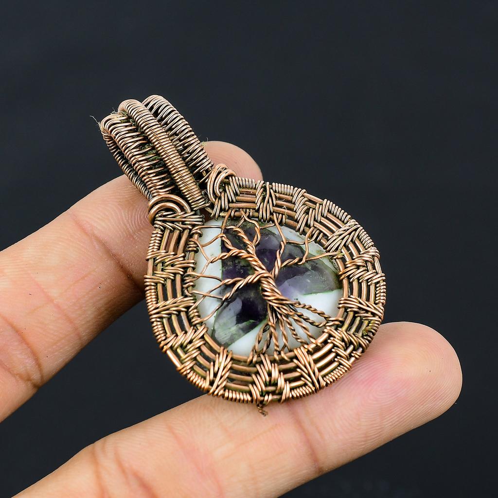 Natural Tree Of Life Sage Amethyst Gemstone Copper Wire Wrap Pendant 2.17" r2s38
