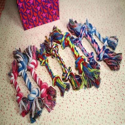 Three-Strand Woven Cotton Rope Dog Toy: Teething & Tugging Leash with Pocket-Drawstring Pants Cord.