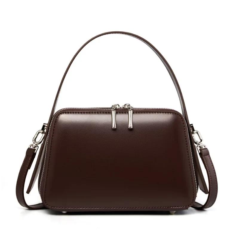 

Women s Natural Cow Leather Shoulder Bag Female Fashi Luxury Designer Handbags Ladies Work Commuting Retro Cowhide Bags Girls 22x14.5x9.5cm кавовий