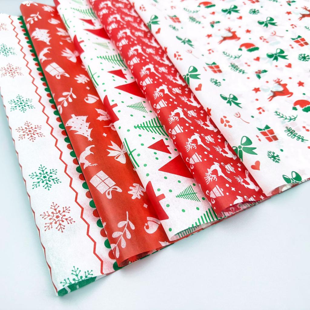 20 Sheets Christmas Tissue Paper Santa Claus Berry Elk Christmas Tree Pattern Gift Wrapping Paper For Christmas Bouquet Flower