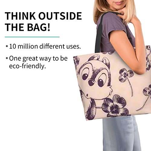 [MINIER] Chip and Dale Eco Bag, Women's Tote Bag, Shoulder Bag, Large Capacity Shopping Bag, Convenience Store Bag, Lightweight, Waterproof, Handbag,