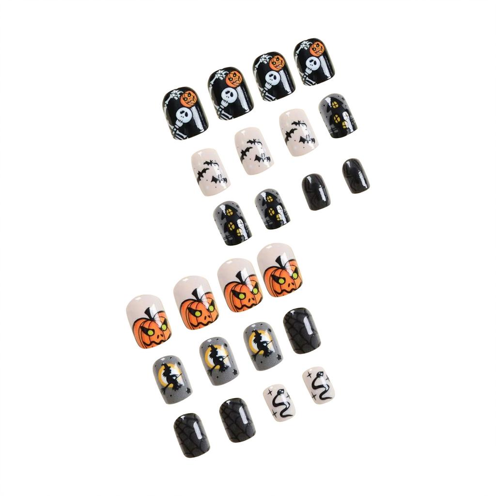 24 Pc Halloween Press On Nails Short Square Fake Nails Cute Designs Glossy False Nails Halloween Nails Cute Full Cover Glue