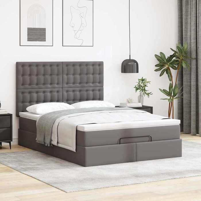 VidaXL Cadre de lit ottoman avec matelas gris 140x190 cm similicuir 3313004