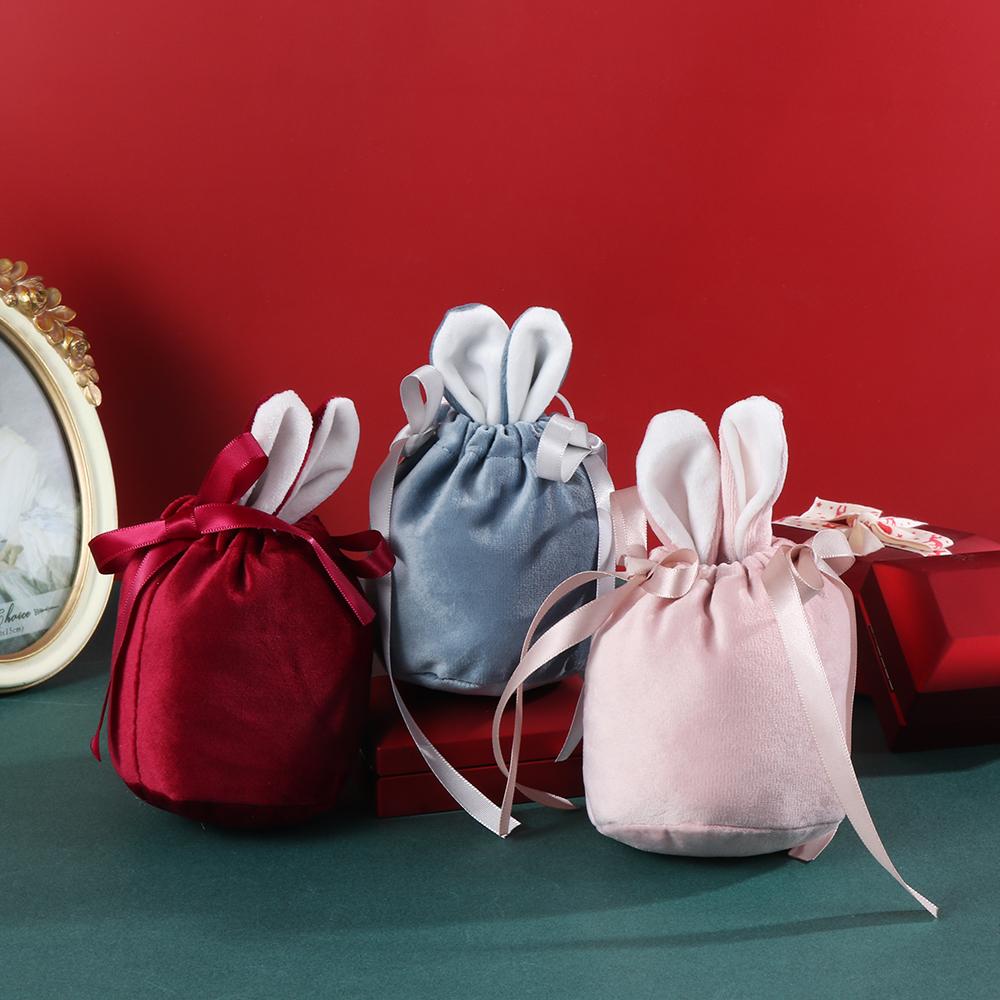 Bunny Ears Rabbit Ear Gift Bag Flannelette Gift Packing Bags Easter Bunny Ears Candy Bags  Easter