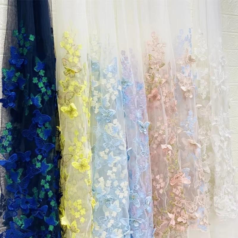 3D Butterfly Embroidery Fabric Hand-embroidered Cloth For Diy Sewing Wedding Dress Water-soluble Mesh Embroidery Lace Fabric