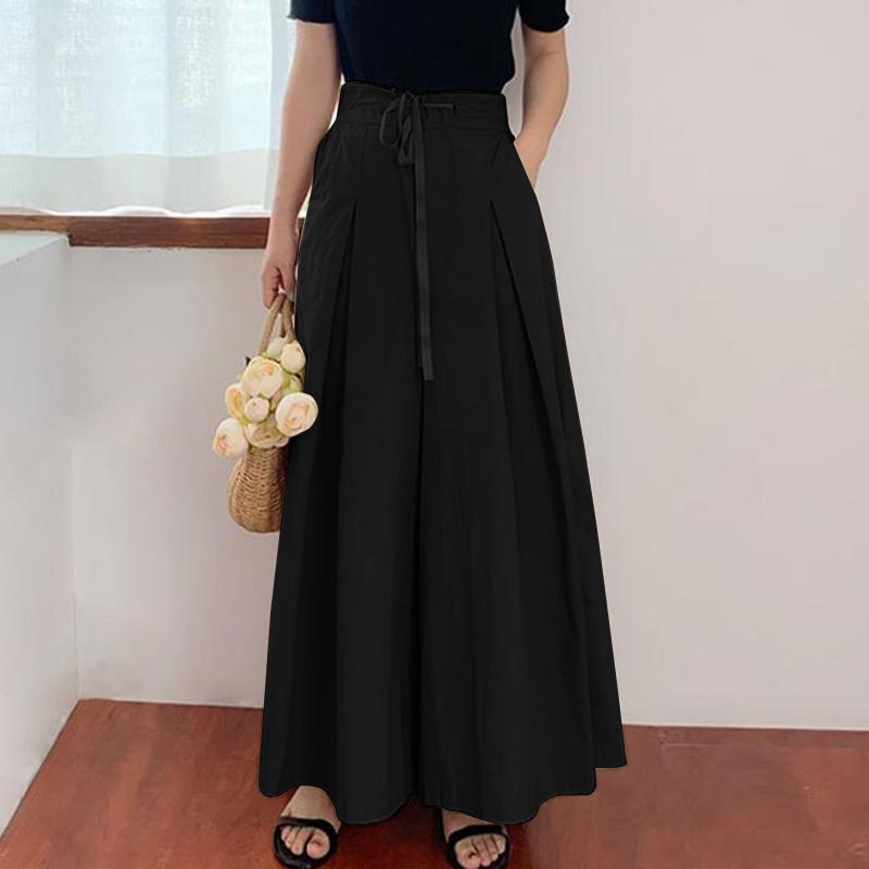 

ZANZEA Women Vintage Wide Legs Pleated Elastic Waist Casual Loose Pants 4XL чорний