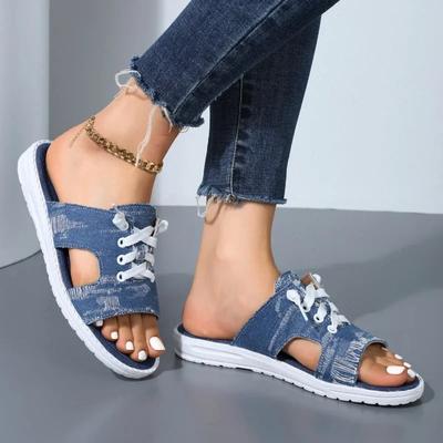 Fashion Shoes for Women 2024 Brand Lace-up Women's Slippers Fashion Plus Size Casual Slippers Women Hot Sale Peep Toe Flat Slippers