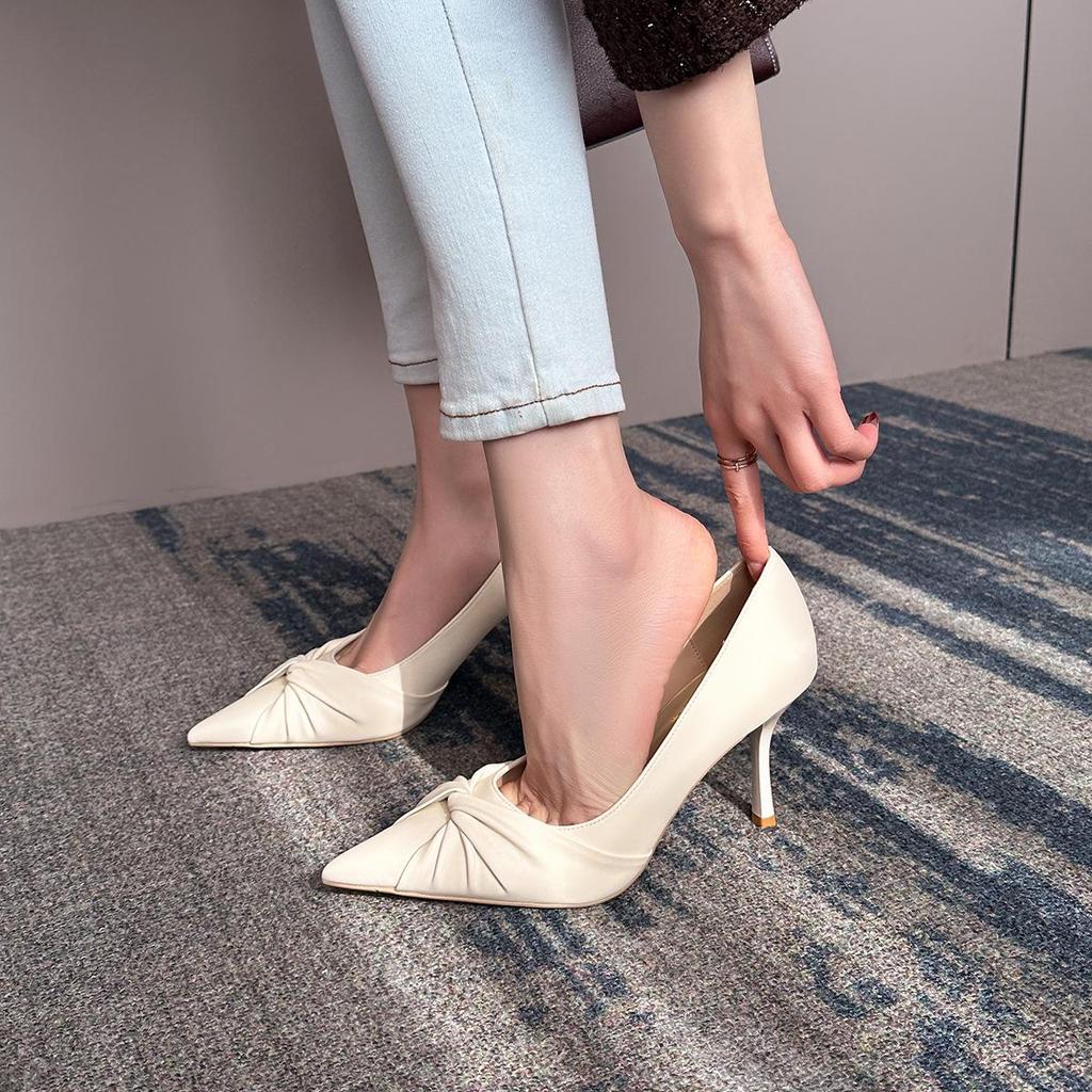 2025 Spring Women's French Twist Pointed Toe Stiletto Heels - Large Sizes 41-43 for Commuting and Work