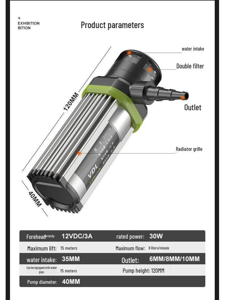 12V Mini-Wasserpumpe: 15m Förderhöhe, Tauchfähig, Selbstansaugend 220V für Schlitz-/Schneidemaschinen