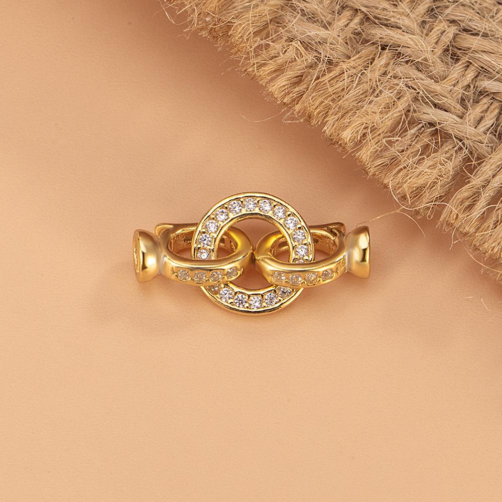 18K Gold-Plated 925 Sterling Silver Universal O-Ring Clasp with Inlaid Zircon for DIY Jewelry