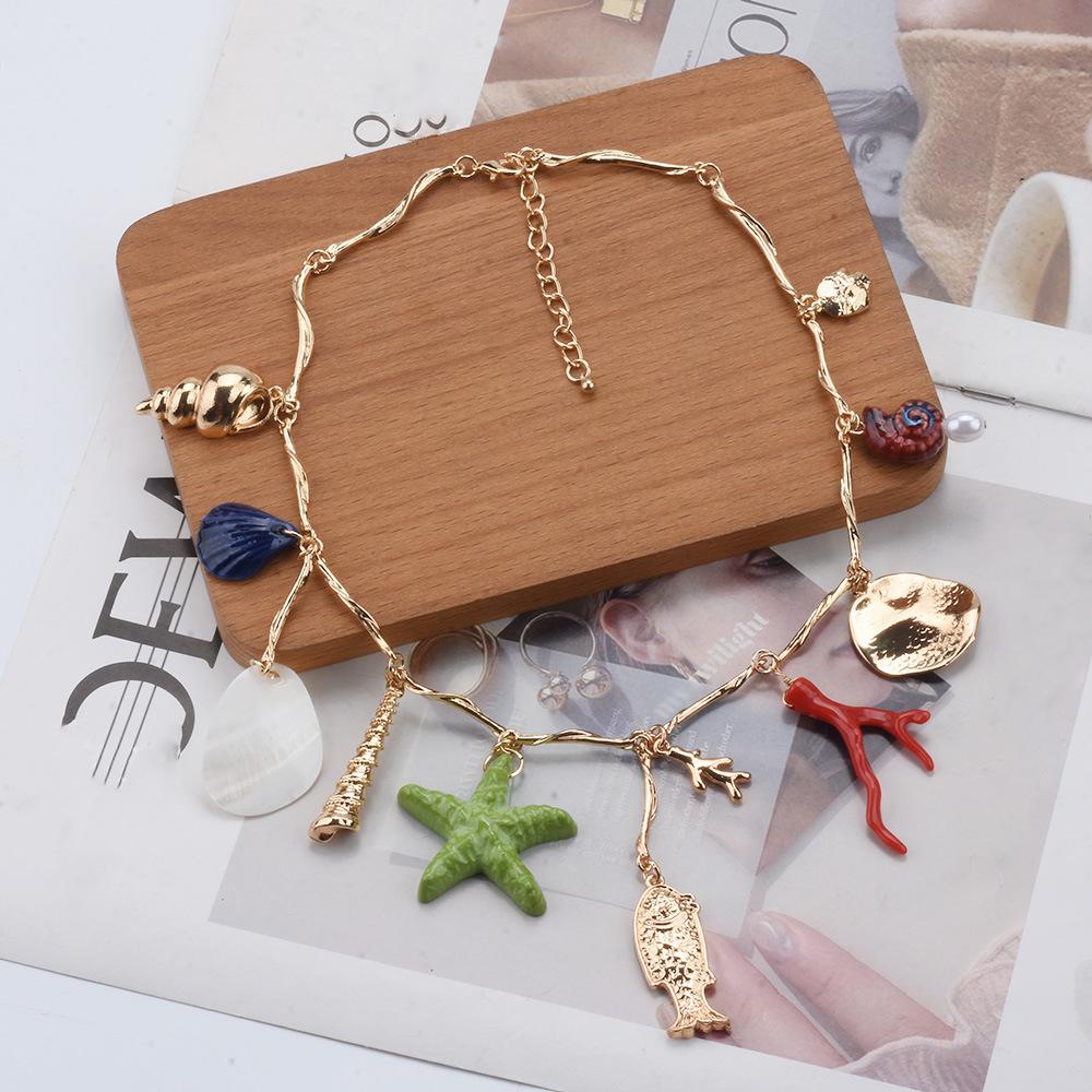Drip Oil Conch Starfish Alloy Necklace Multi-Accessory Bohemian Jewelry