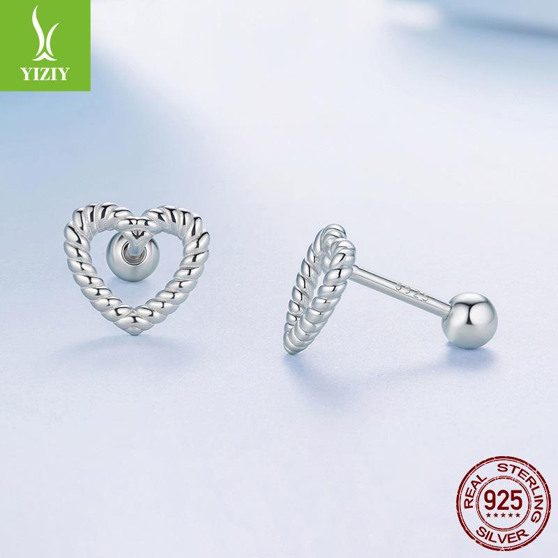 S925 Sterling Silver Hollow Twist Love Stud Earrings Simple Stacking High-Grade Thread Stud Earrings
