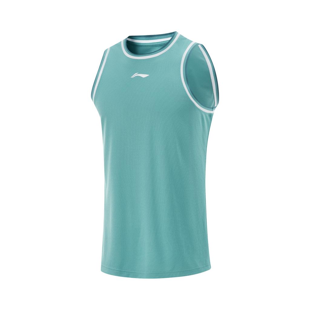 Li Ning Professional Basketball Series Rundhals-Pullover Gestreifte Weste Sportlich Lässig Einfache Shorts Basketball-Set Herren Sportbekleidung Grün AATV001-6