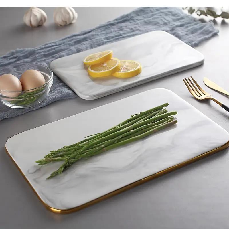 Nordic Marble Cutting Board Dinner Plates Ceramic Tray Golden Plate Set and Dishes Kitchen,Dining & Bar