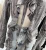 Post-Apocalyptic Style Ruffled Tie-Up Ripped Cardigan, Long-Sleeve Outer Layer