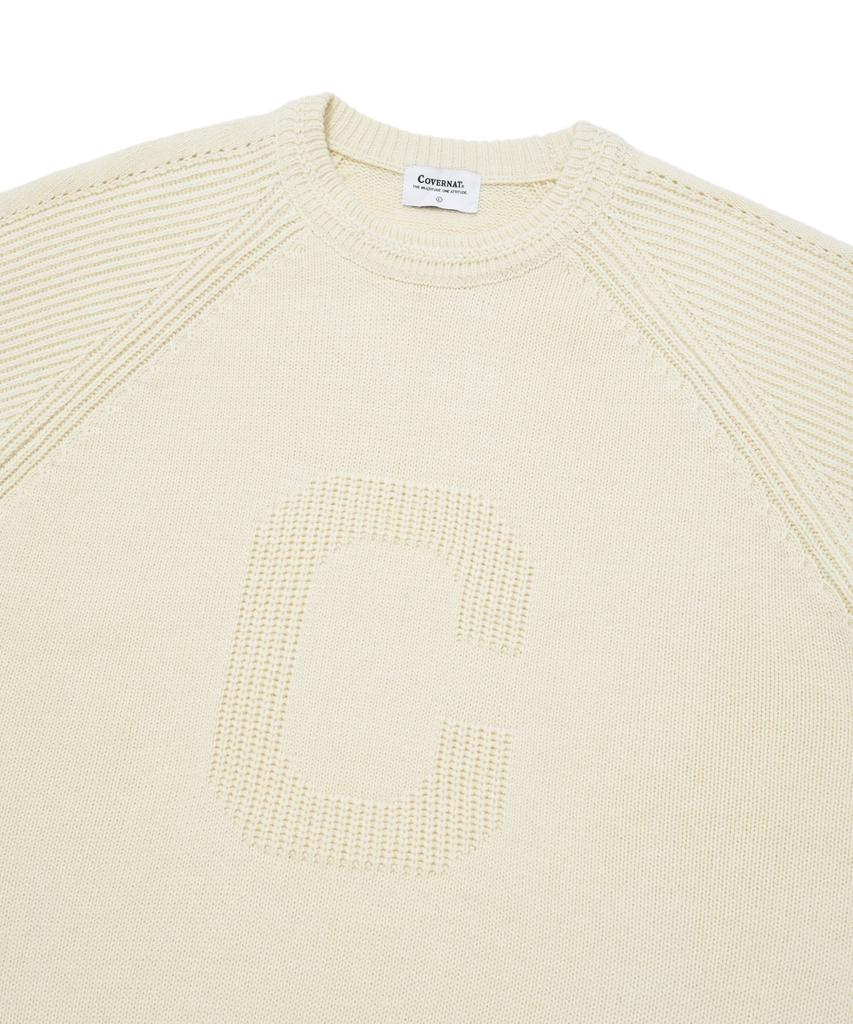 COVERNAT Big C Logo Texture Mix Crew Neck Knit Ivory