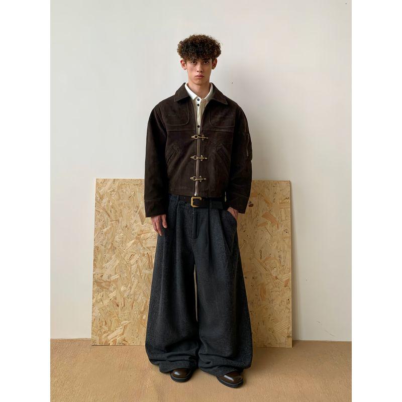 

Cabbage Coke Deconstruction Patchwork Aircraft Buckle Crop jacket Men and Women Retro Distressed Vintage Suede Outerwear Ins Suede/Brown X L