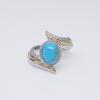 Huajie Wish Turquoise Feather Ring: European & American Two-Tone Engagement Party Jewelry