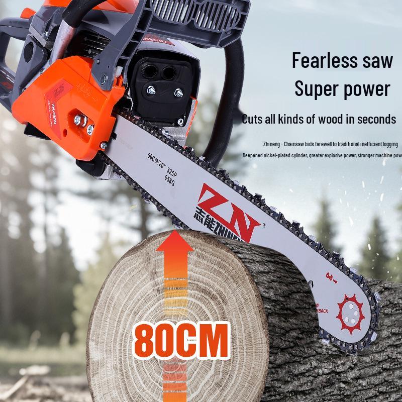 High-Power Gasoline Chainsaw: Handheld Two-Stroke Tool for Woodworking & Outdoor Use