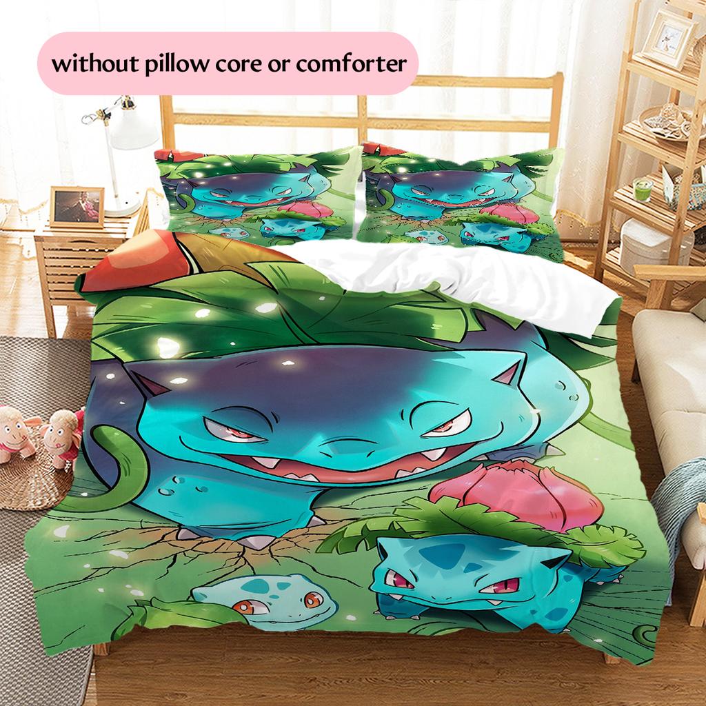 Bulbasaur Pokemon Bedding Set, Grass Type Character Bedroom Decor, Ideal Home Gift For Enthusiasts.chl