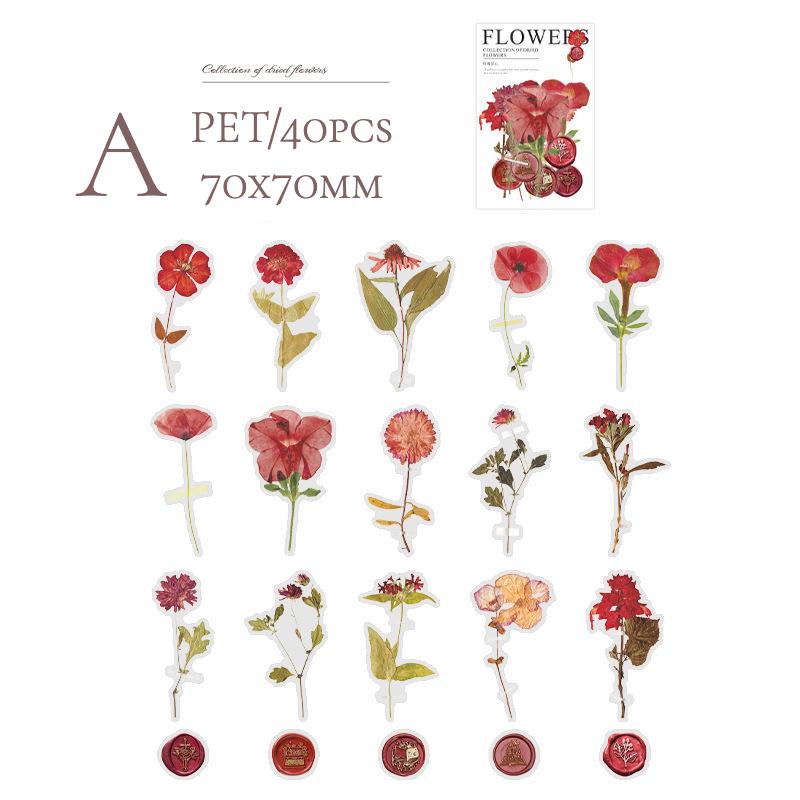 40pcs Pre-Cut Floral Sticker Set Flower Decal Journal Stickers PET Flower Stickers for Journaling Scrapbooking, Easy To Peel
