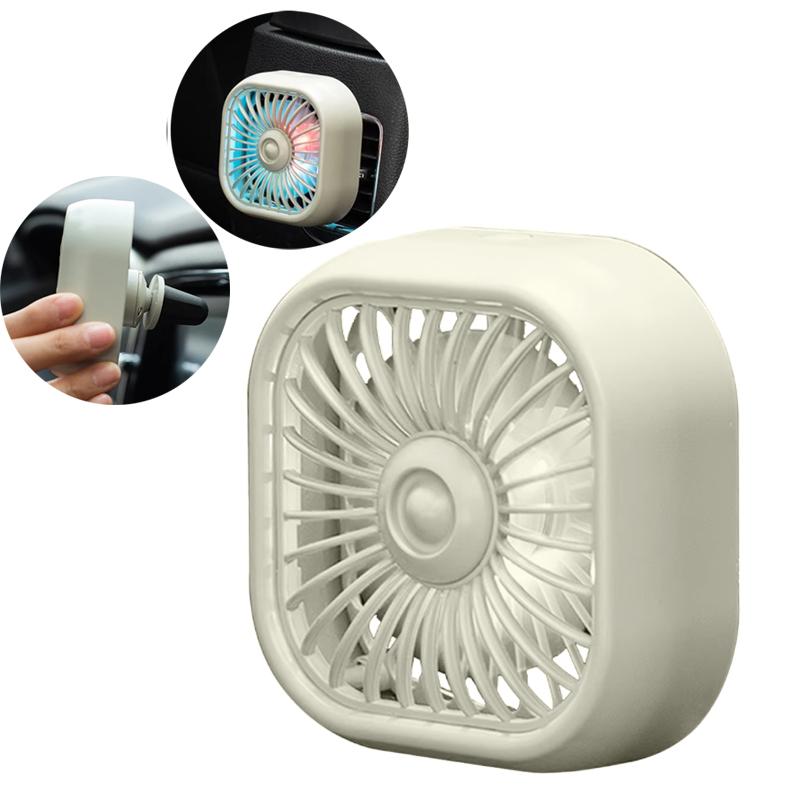 Portable Car Fan with Air Vent Clip 3 Gears Speed Adjustable Cooling Fan 5V USB Powered RGB Ambient Light Air Freshener Diffuser