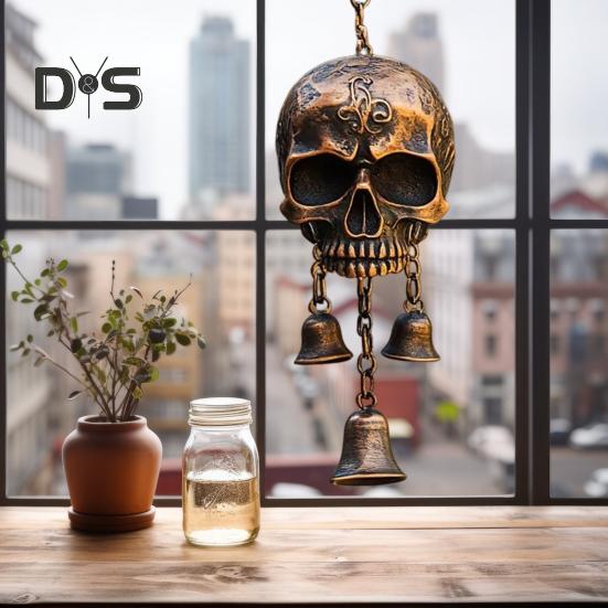 Gothic Schädel Windspiel Wetterfest Innen Außen Garten Terrasse Metall Vintage Schädel Hängende Windglocke Halloween Dekoration Ornament