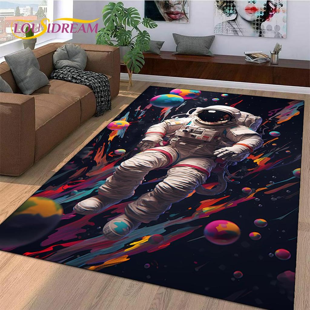 Astronaut Traum Universum Raumfahrer 3D Weltraum Cartoon Teppich für Wohnzimmer Schlafzimmer Dekoration, Rutschfest für Sofa Fußmatte Kinder